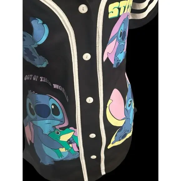 Stitch Disney Women's Baseball Black Jersey Top Size Small-See Dimensions - Picture 4 of 9